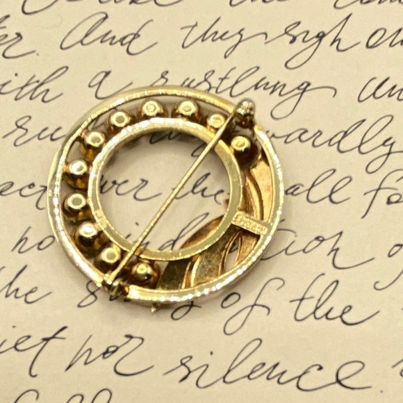 CATAMORE 1/20 12K Gold Filled 1960's Circle Brooch Mother's Rhinestone VTG Pin - Picture 7 of 9
